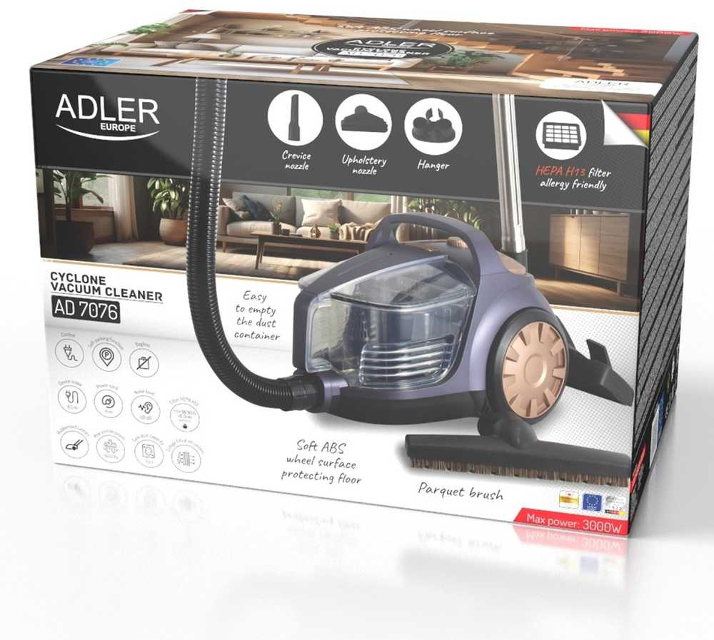 Dulkių siurblys Adler Cyclone Vacuum Cleaner | AD 7076 | Bagless | Power 3000 W | Dust capacity 3.5 L | Violet