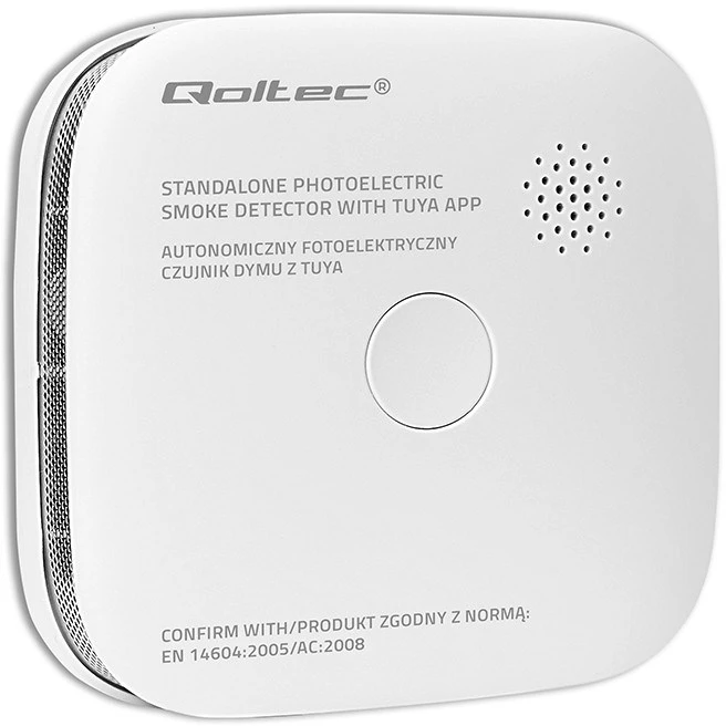 Qoltec 52579 belaidis dūmų detektorius su baterija | Tuya | Wi-Fi | jutiklio tarnavimo laikas 10 metų | signalizacija 85dB | LED