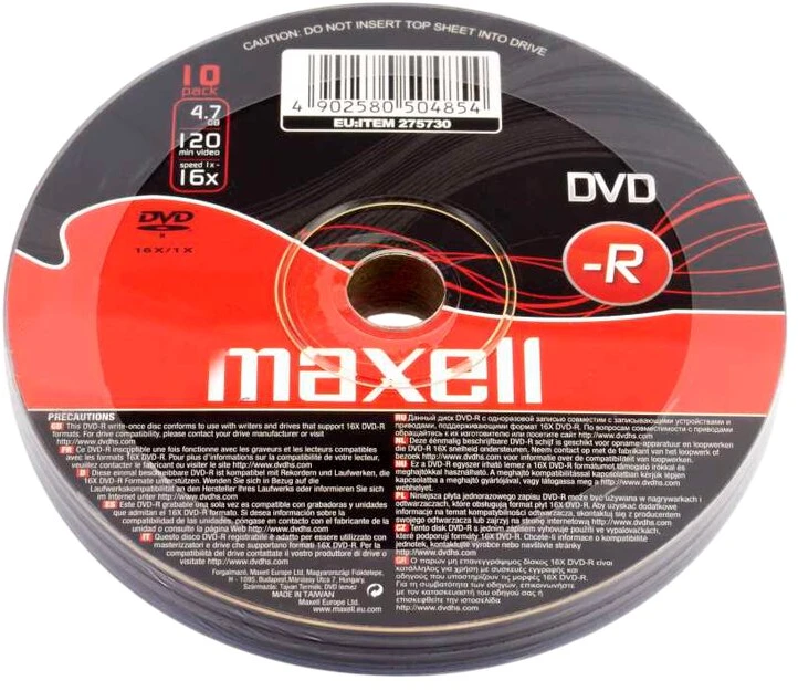 DVD-R diskai MAXELL, 4,7 GB, 16X, 120 min., 10 vnt.