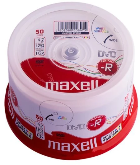 DVD-R Diskas - Maxell Spausdinamas Cake50 4.7GB 16X Pilno Veido Rašalinis Spausdinamas Baltas
