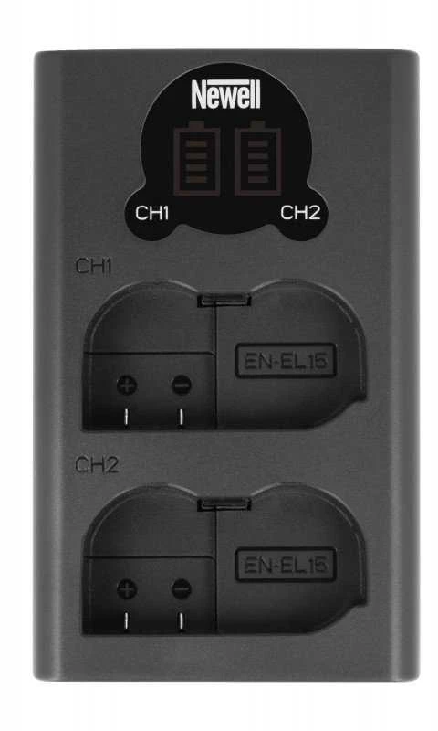 Dviejų kanalų įkroviklio rinkinys ir dvi EN-EL15b baterijos Newell DL-USB-C, skirtos Nikon