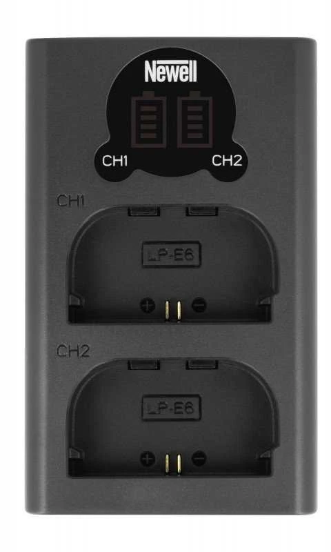 Dviejų kanalų įkroviklis ir LP-E6 baterijos komplektas Newell DL-USB-C skirtas Canon