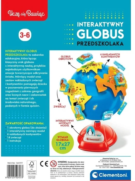 Globus Clementoni ikimokyklinio amžiaus gaublys (lenkų kalba)