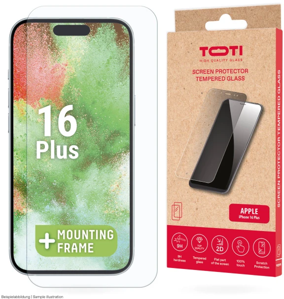 Toti TEMPERED glass 2D screen protector full cover for iPhone 16 Plus/15 Plus Transparent