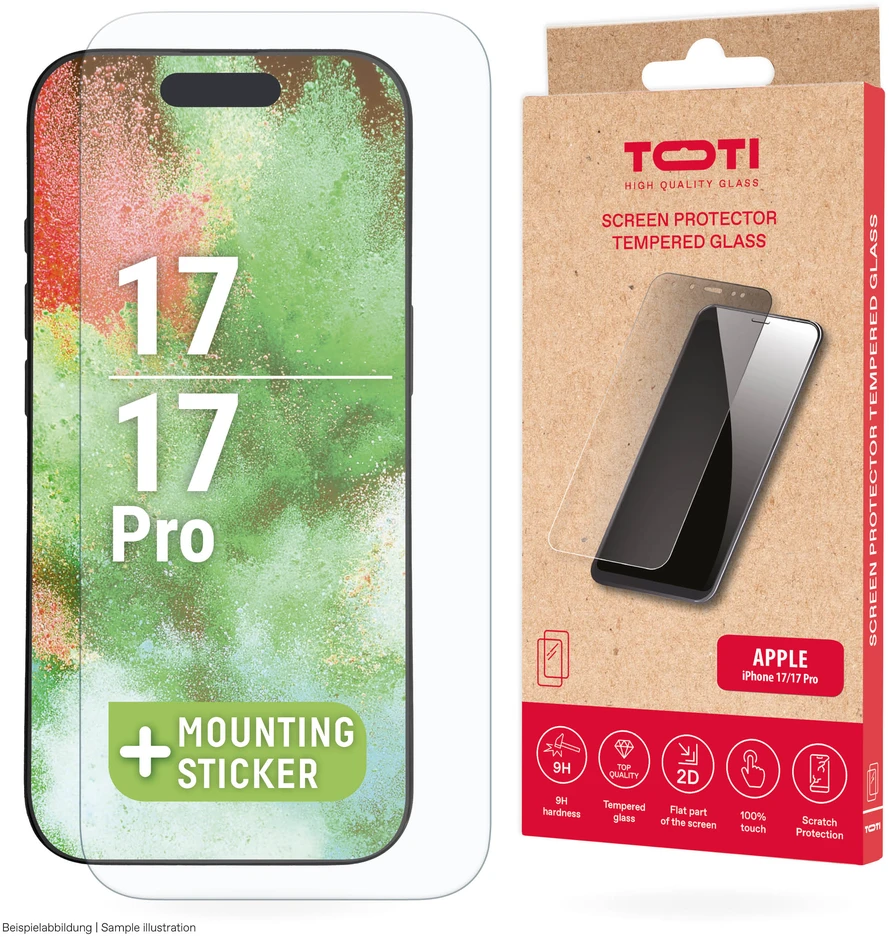 Toti grūdinto stiklo 2D ekrano apsauga, skirta iPhone 17/16 Pro, skaidri