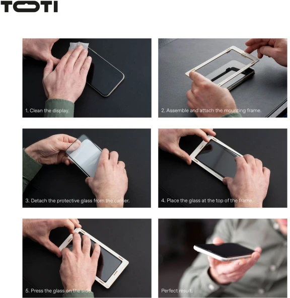„Toti Premium PREMIUM“ grūdinto stiklo 3D ekrano apsauga, skirta „Apple iPhone 16 Pro“.