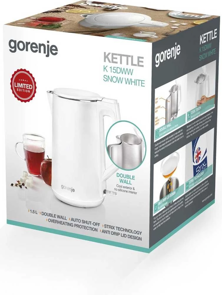 Gorenje | Virdulys | K15DWW | Electric | 2200 W | 1.5 L | Plastic/Metal | 360° rotational base | Baltas