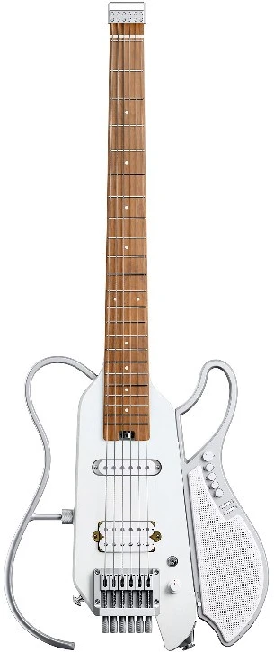 DONNER-HUSH-X-LIVE-Baltas - Elektrinė gitara su įmontuotu garsiakalbiu
