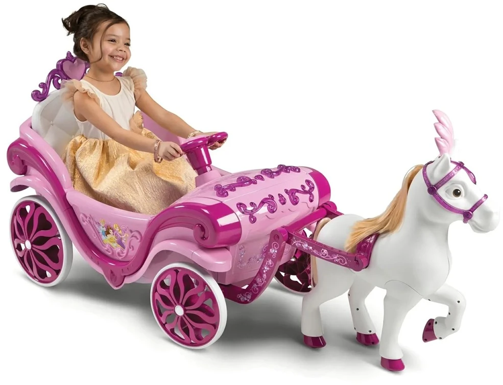 Huffy elektrinė Disney princesės karieta su arkliuku 6 V rožinė