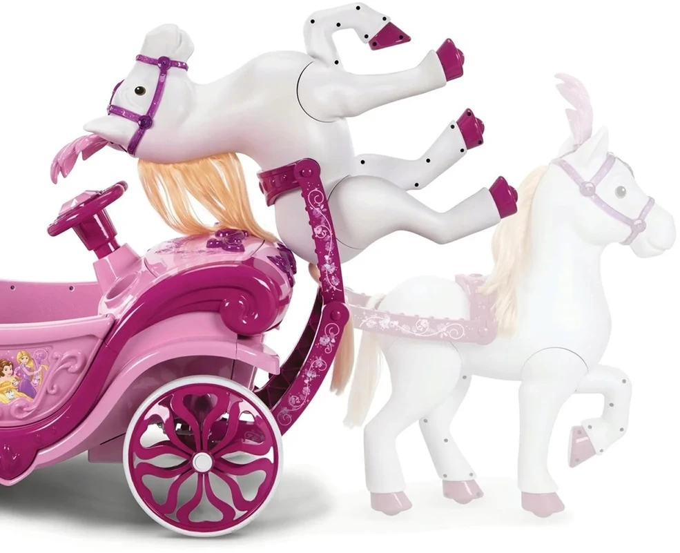 Huffy elektrinė Disney princesės karieta su arkliuku 6 V rožinė