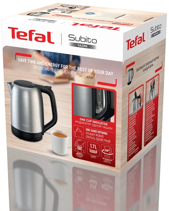 Tefal Subito KO5S0DE0 electric virdulys 1.7 L 2400 W Juodas, Nerūdijantis plienas