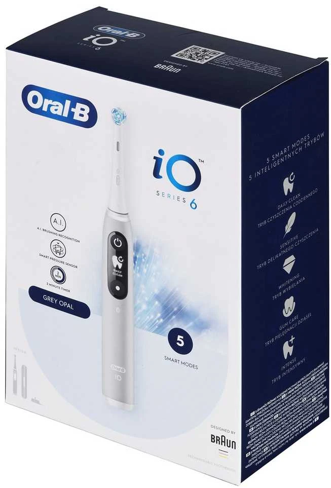 Elektrinis dantų šepetėlis Braun iOM6.1A6.1K Oral-B iO6, pilkos spalvos