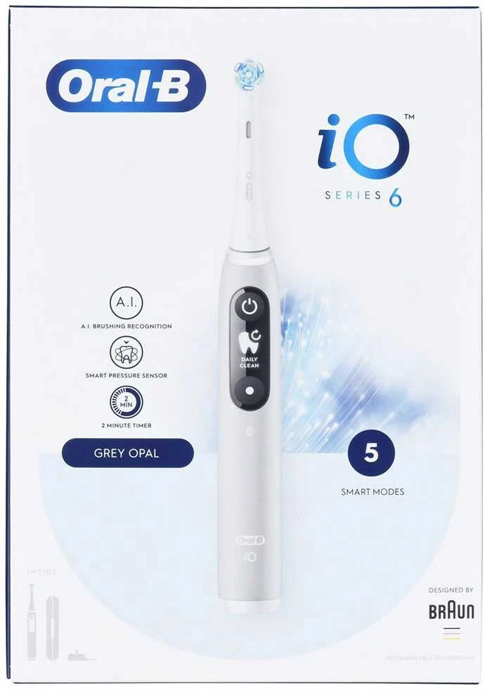 Elektrinis dantų šepetėlis Braun iOM6.1A6.1K Oral-B iO6, pilkos spalvos
