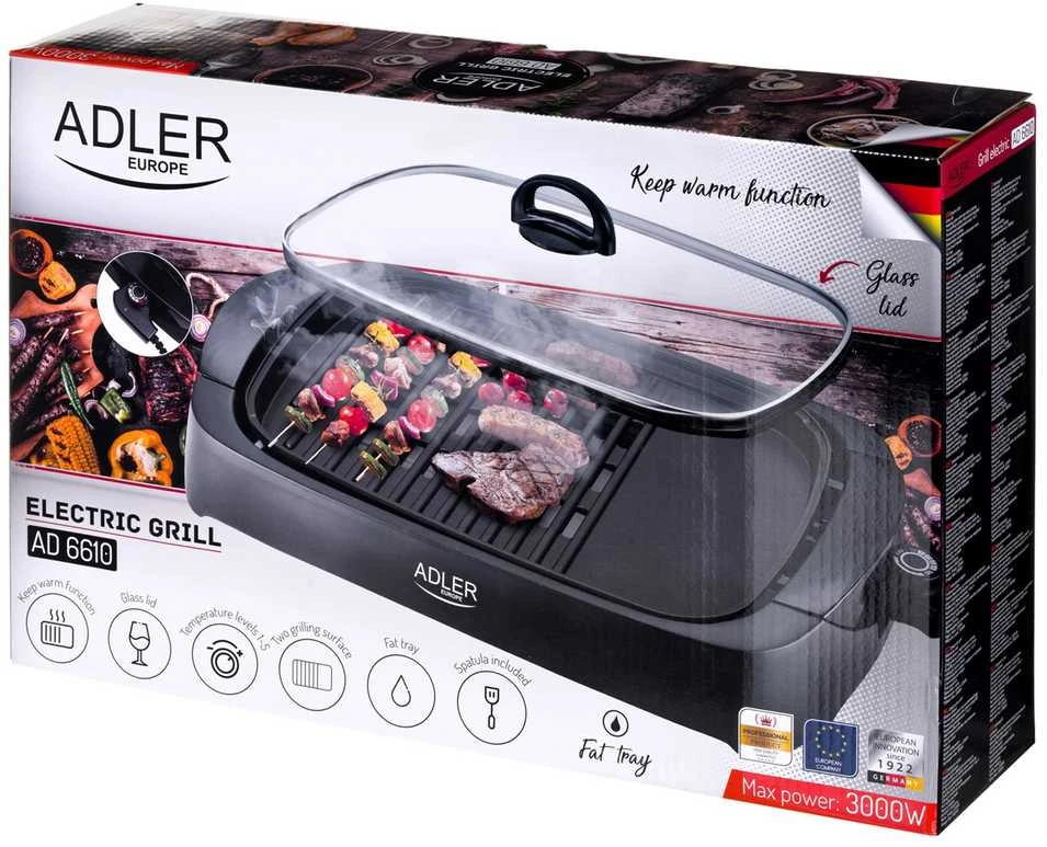 Adler | Electric Grilis | AD 6610 | Table | 3000 W | Juodas