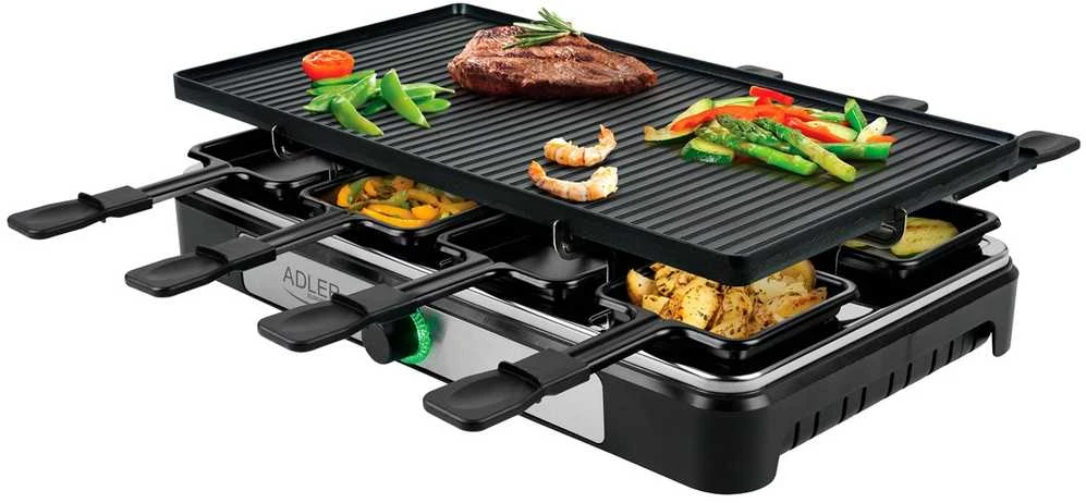 Adler | Raclette - electric grill | AD 6616 | Table | 1400 W | Juodas/Nerūdijantis plienas