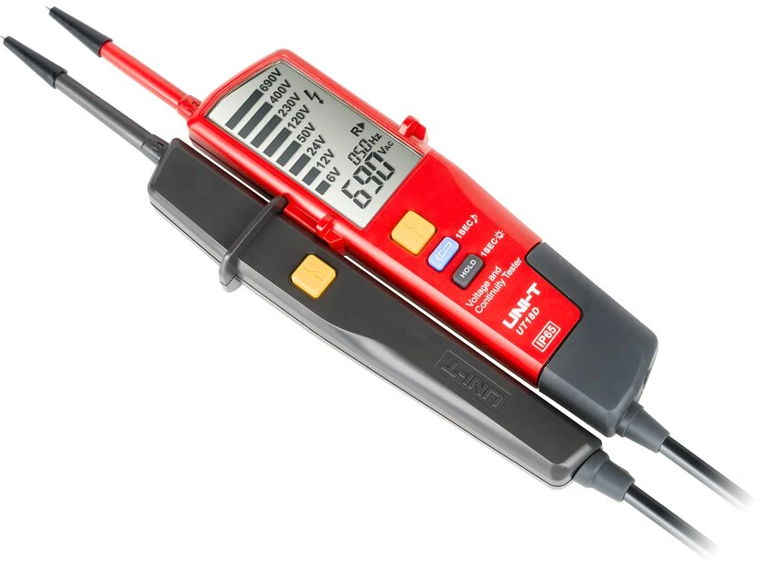 Elektrinis Matuoklis - UNI-T UT18D AC/DC Įtampos Matuoklis 12–690V Su LCD Ekranu, LED Žibintuvėlis Juodas