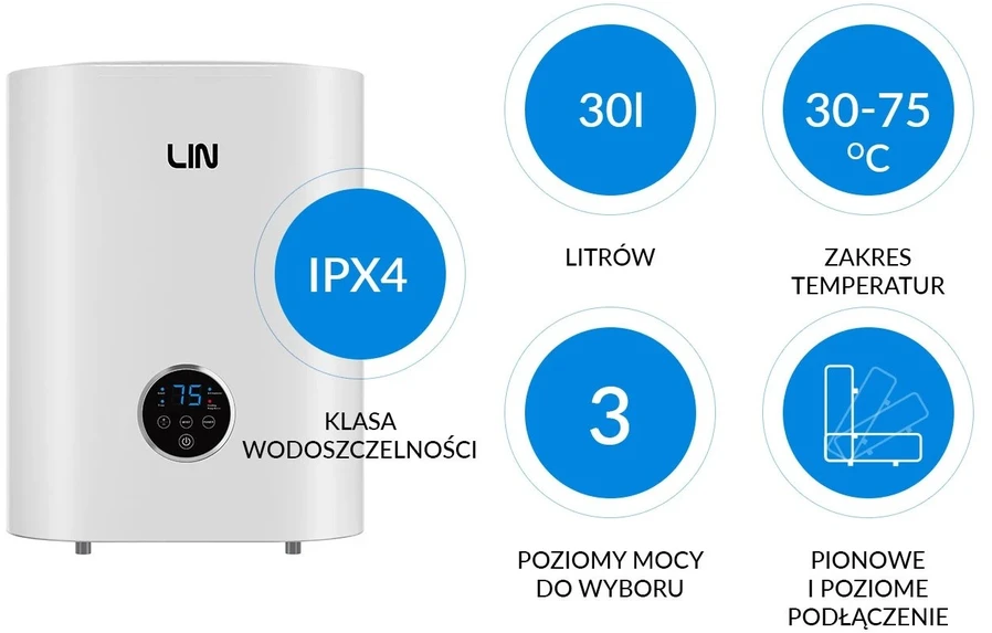 Elektrinis Vandens Šildytuvas - LIN LIFVD1SMWH 30 L 2 000 W Baltas