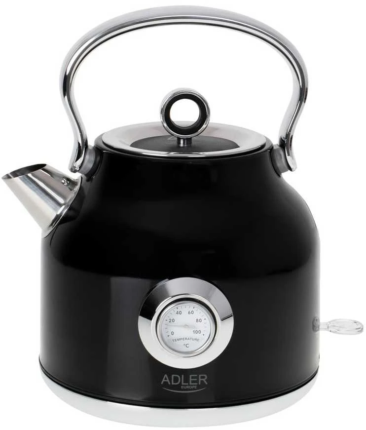 Adler | Virdulys with a Thermomete | AD 1346b | Electric | 2200 W | 1.7 L | Nerūdijantis plienas | 360° rotational base | Juodas