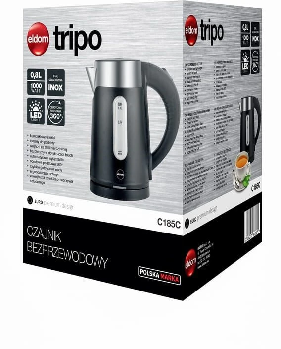 ELDOM C185 C TRIPO CORDLESS KETTLE 0.8 L 1000 W Juodas