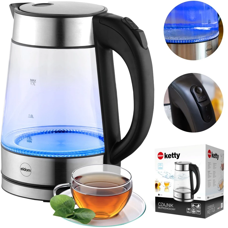 Virdulys ELDOM C420 KETTY GLASS CORDLESS KETTLE 1.7 L 2200 W