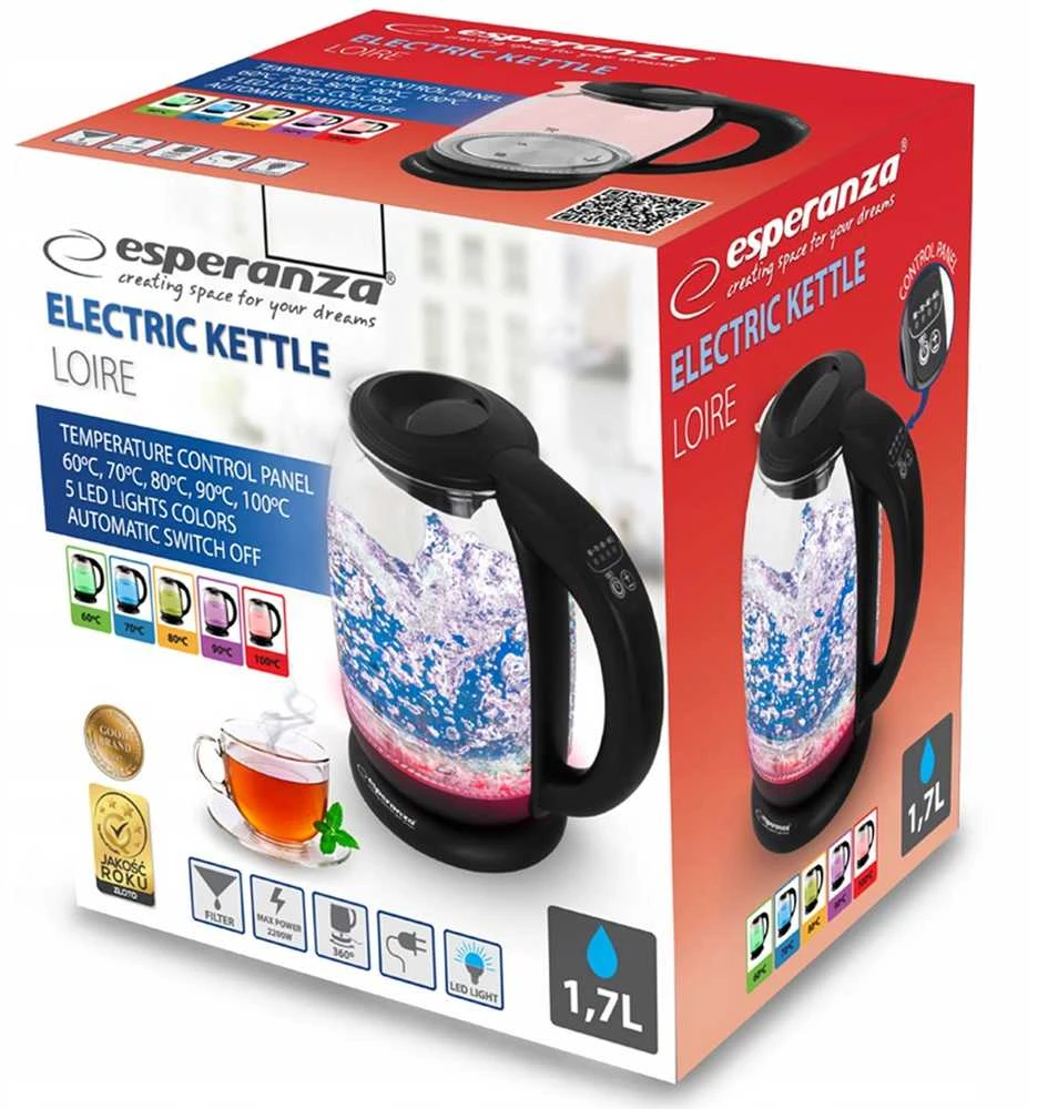 Elektrinis Virdulys - Esperanza EKK027 1,7 L Juodas, Permatomas 2200 W