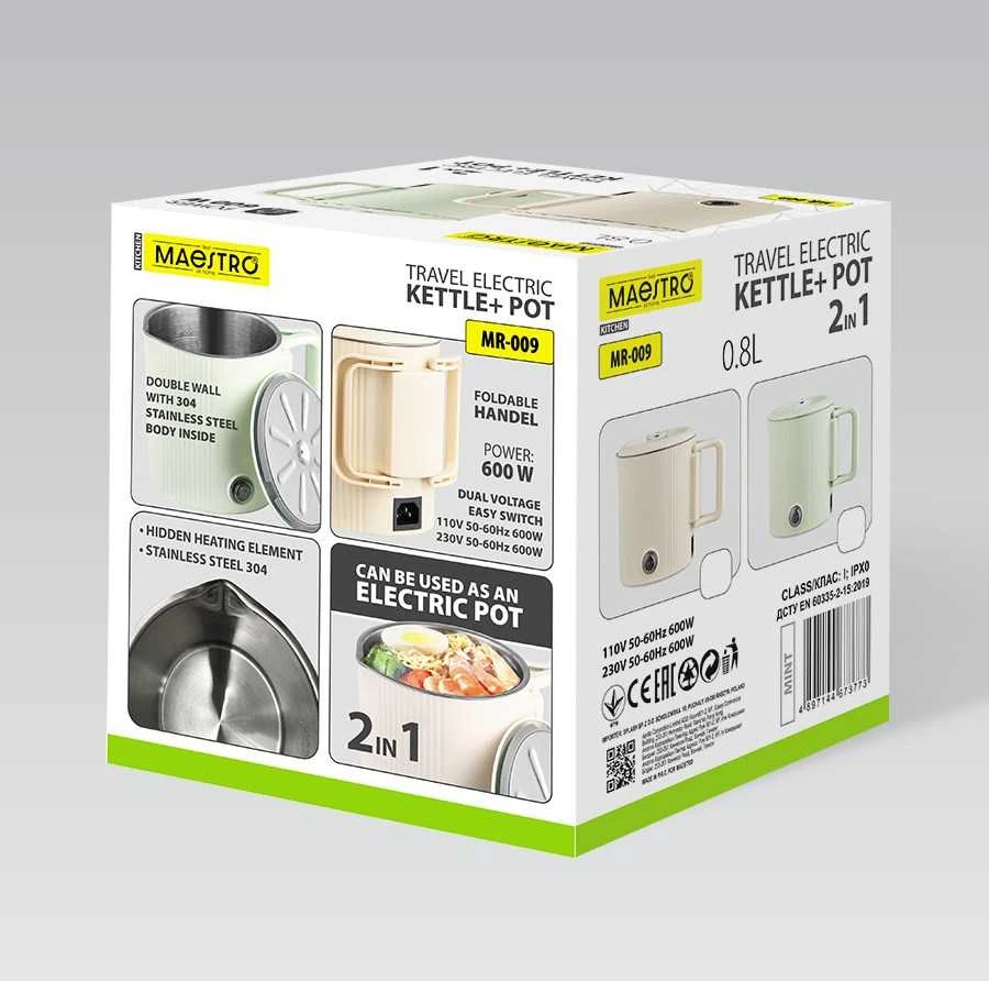 Maestro Riposo Kelioninis elektrinis virdulys / puodas 0.8 L, 009