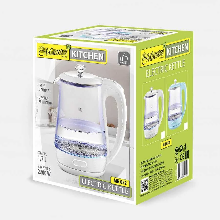 Maestro MR-052-Mėlynas Electric glass virdulys, mėlynas 1.7 L