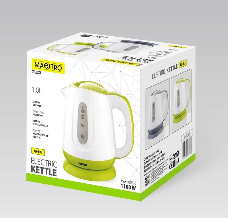 Elektrinis virdulys MAESTRO MR013 1 L 1100 W (MR-013-Žalias) Žalias, Baltas