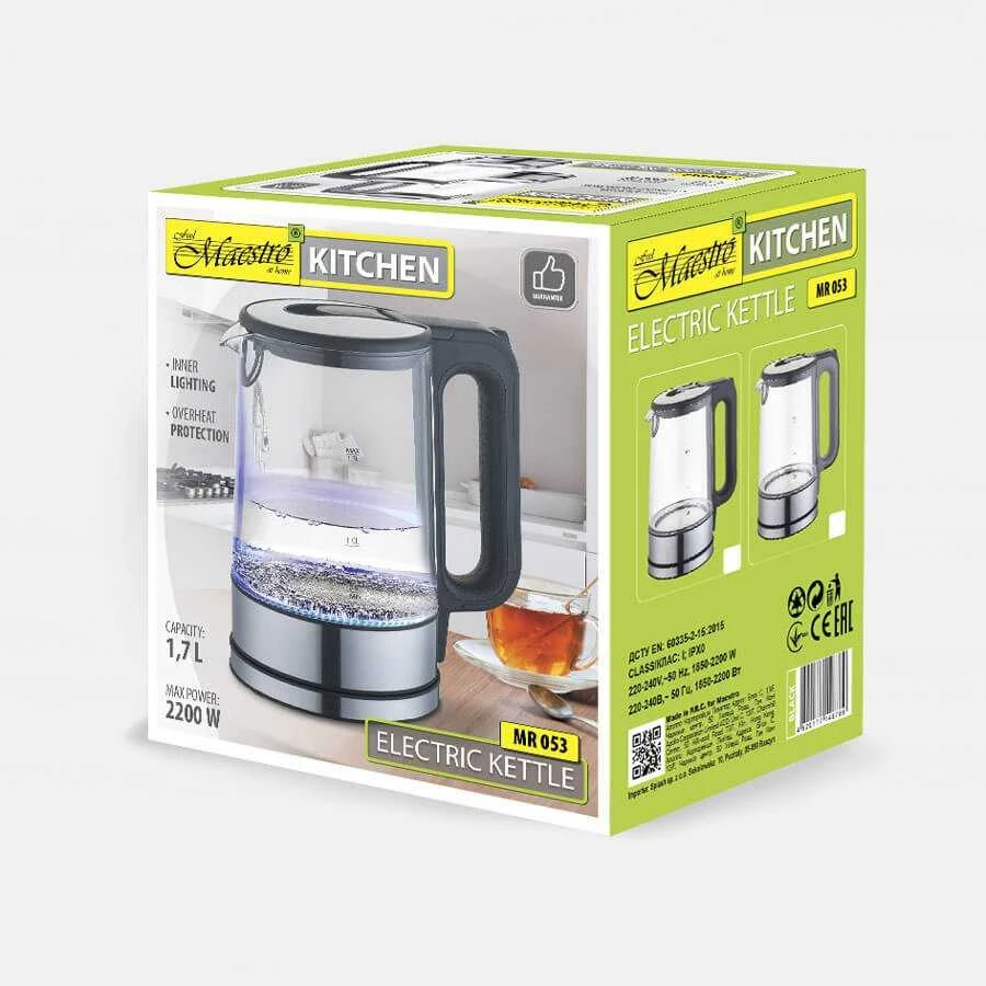 Maestro MR053 electric virdulys 1.7 L 2200 W Juodas, Transparent