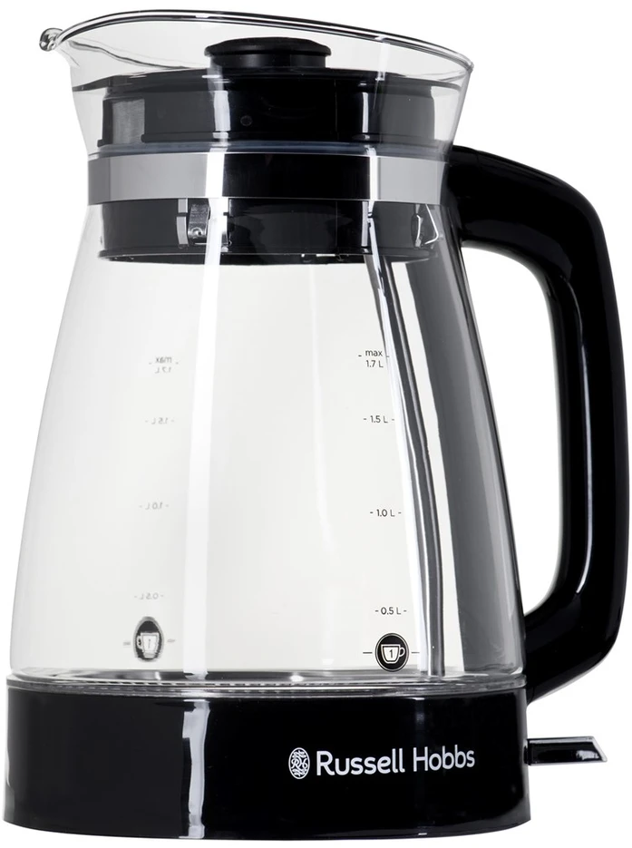 Russell Hobbs Virdulys stiklinis klasikinio dizaino su LED apšvietimu (1,7 l, 2400 W, greito virimo funkcija, optimizuotas stiklinis snapelis, nuimamas dangtis, l
