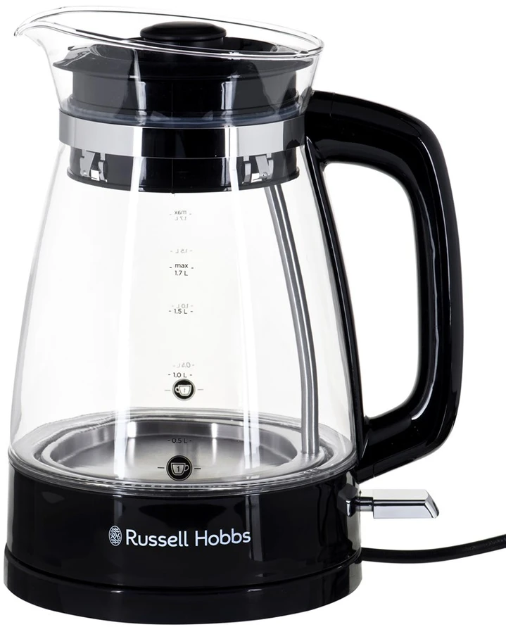 Russell Hobbs Virdulys stiklinis klasikinio dizaino su LED apšvietimu (1,7 l, 2400 W, greito virimo funkcija, optimizuotas stiklinis snapelis, nuimamas dangtis, l
