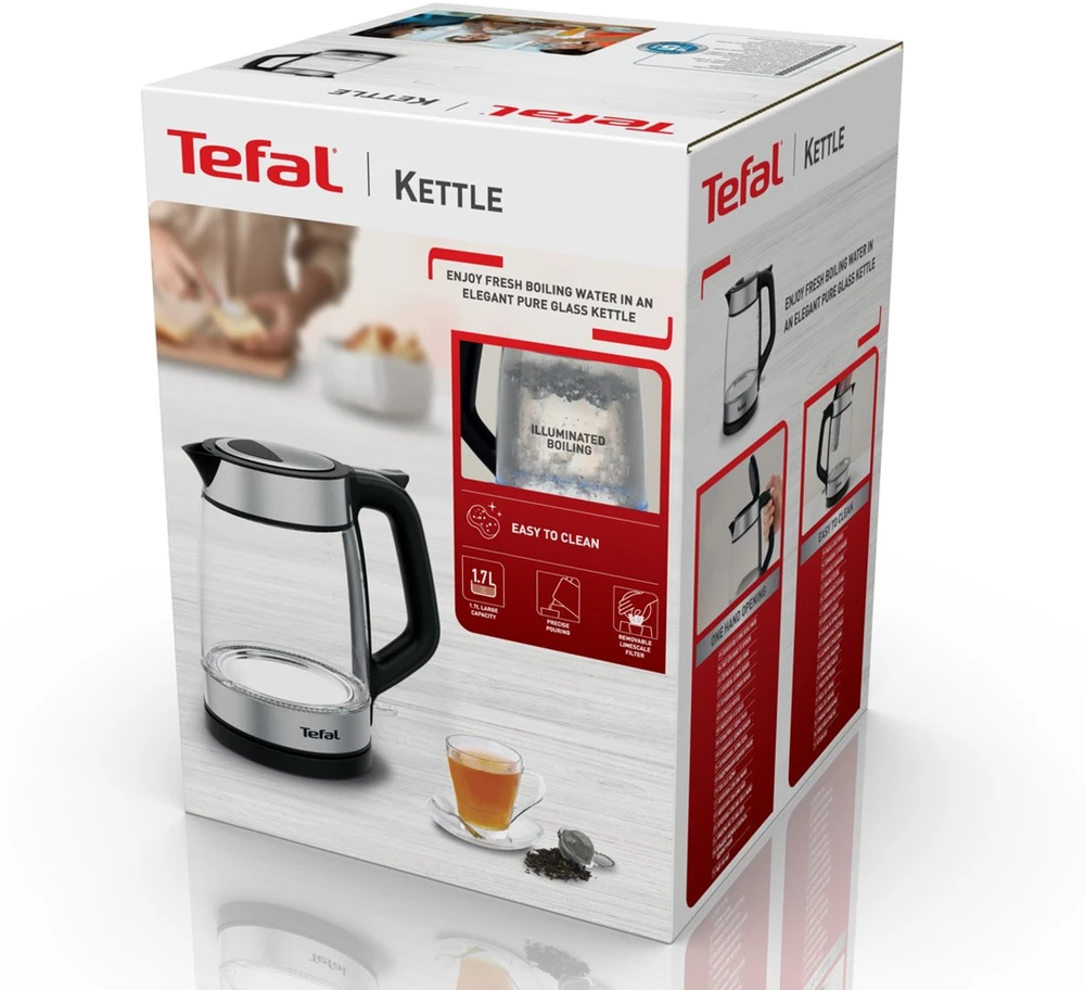 Tefal Glass Virdulys KI605830 electric virdulys 1.7 L 2200 W Juodas, Sidabrinis, Transparent