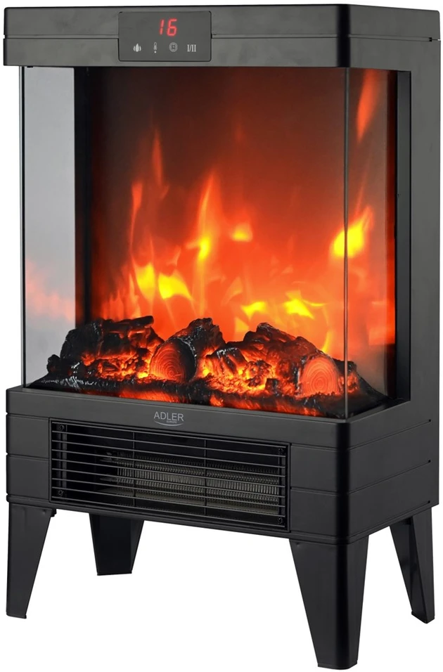 Electric fireplace ADLER AD 7755 2 heat settings: 1000W / 2000W | 3D flame effect | Thermostat Juodas