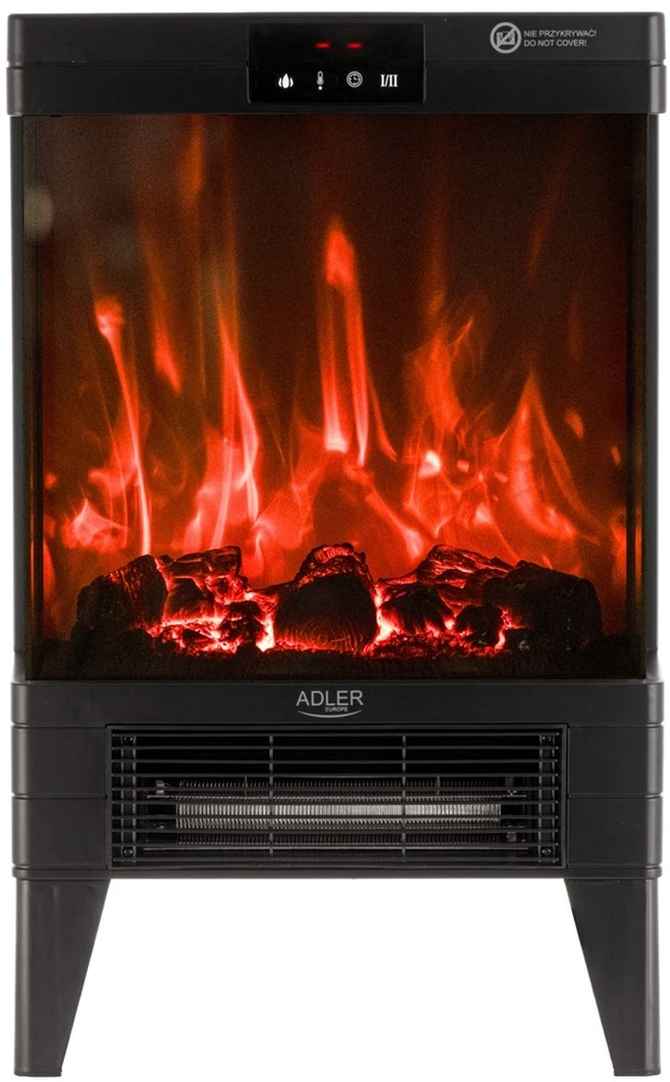 Electric fireplace ADLER AD 7755 2 heat settings: 1000W / 2000W | 3D flame effect | Thermostat Juodas