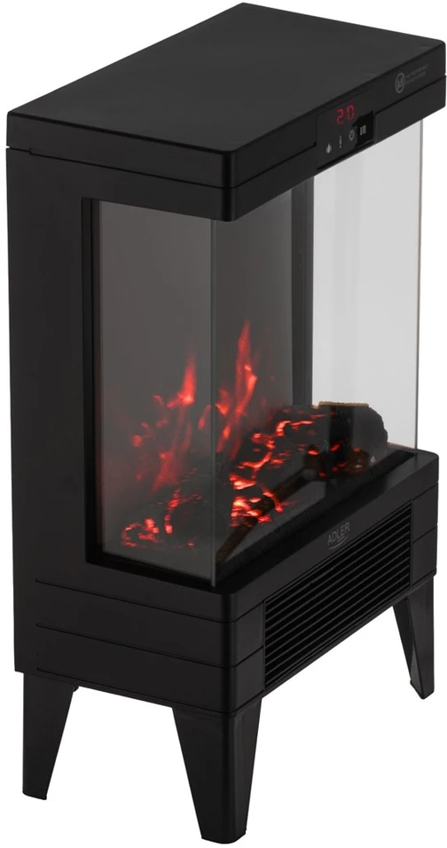 Electric fireplace ADLER AD 7755 2 heat settings: 1000W / 2000W | 3D flame effect | Thermostat Juodas