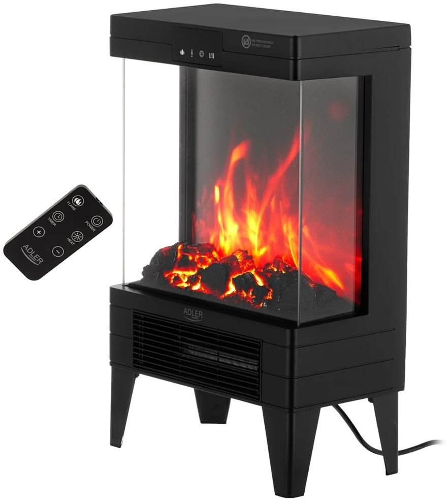 Electric fireplace ADLER AD 7755 2 heat settings: 1000W / 2000W | 3D flame effect | Thermostat Juodas