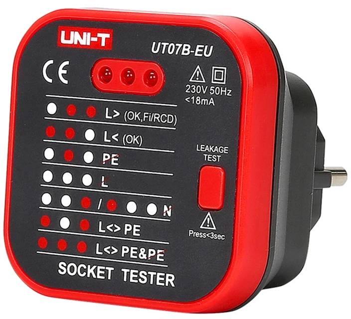 TINKLINIŲ LIZDŲ SU PATIKRINIMO FUNKCIJA TESTERIS RCD UT-07B-EU UNI-T