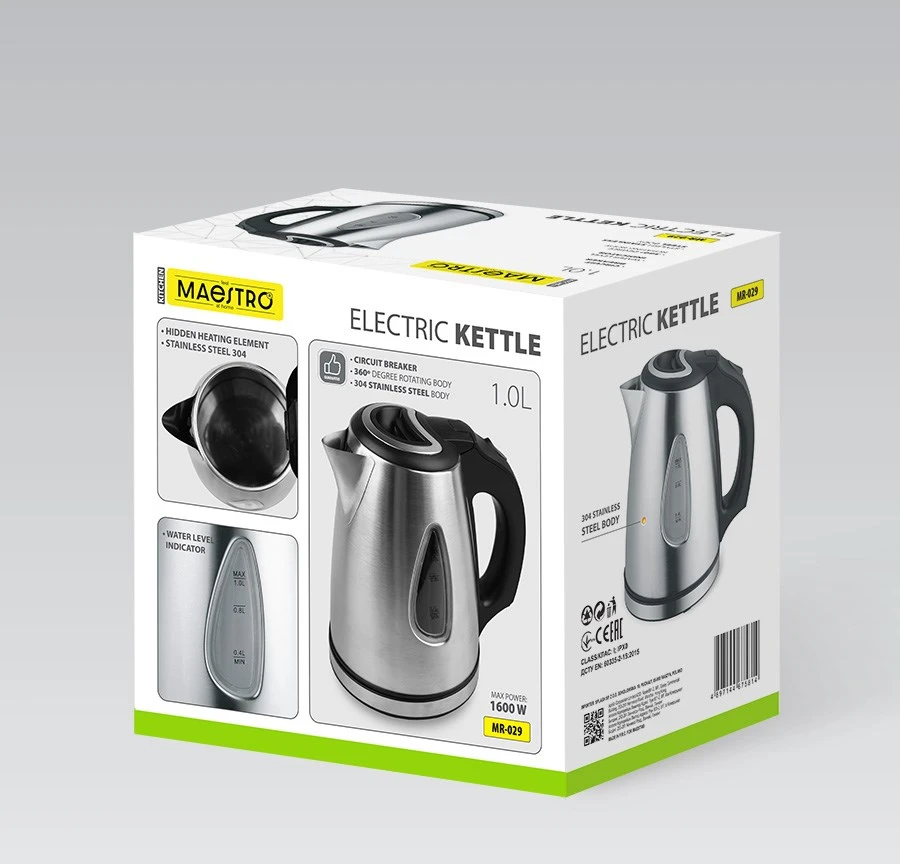 Elektrinis virdulys MAESTRO MR-029NEW 1l Nerūdijantis plienas 1600 W