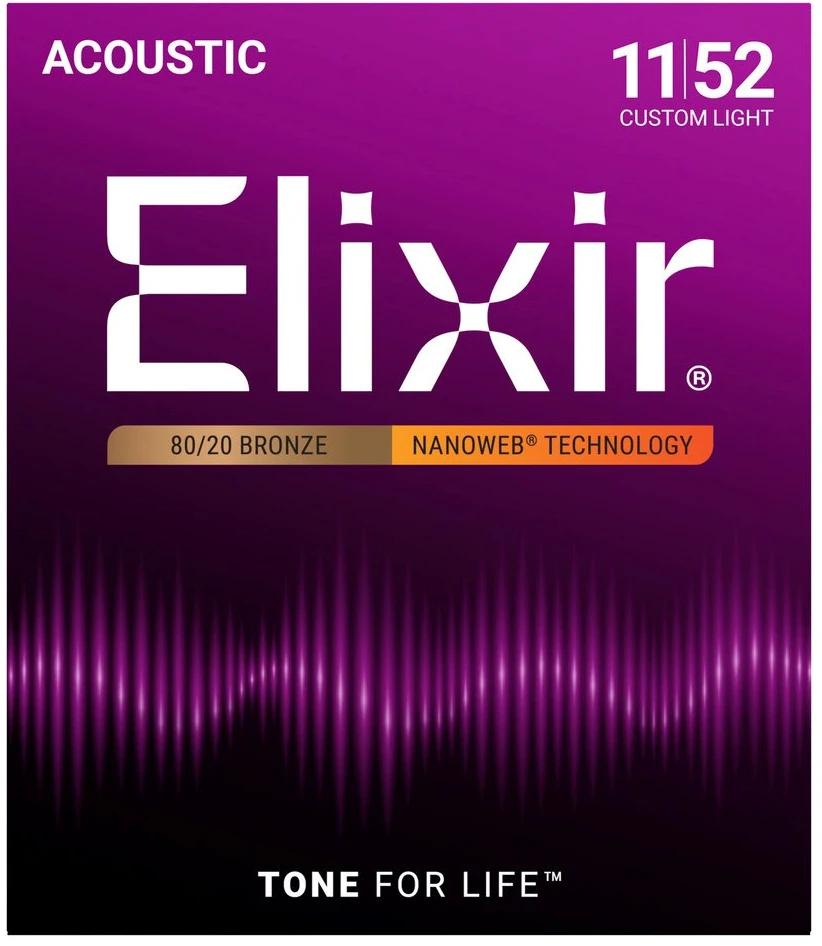 Elixir Strings Eliksyras Stygos ak. gitarai Eliksyras 11027 0.011-0.052 Bronze Nanoweb