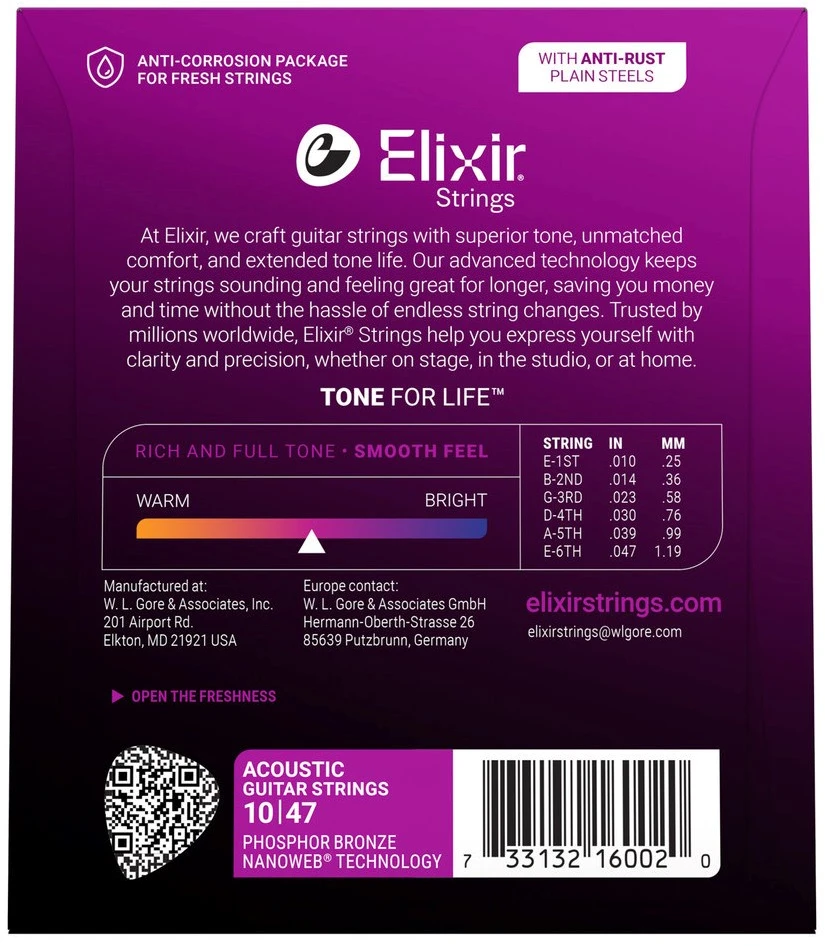 Elixir Stygos akustiniai gitarai Eliksyras 16002 Phosphor Bronze Nanoweb 0.010-0.047