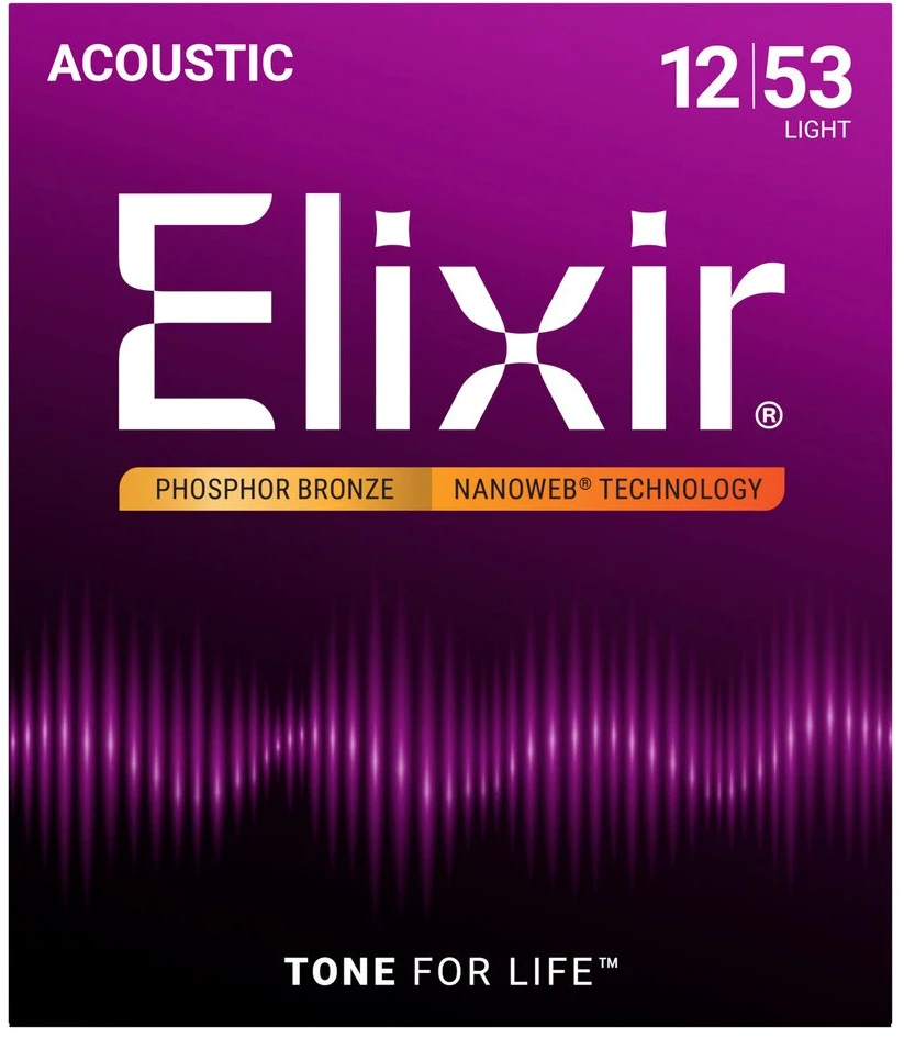 Elixir Strings Eliksyras Stygos ak. gitarai Eliksyras 16052 0.012-0.053 Phosphor Bronze Nanoweb