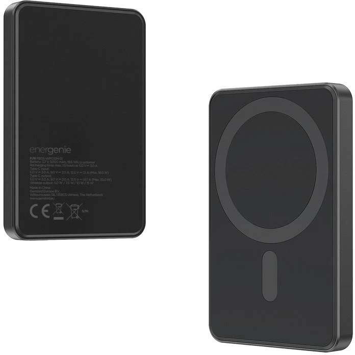 Gembird PB05-WPC15M-01 Magnetic wireless powerbank 15 W, 5000 mAh, juodas