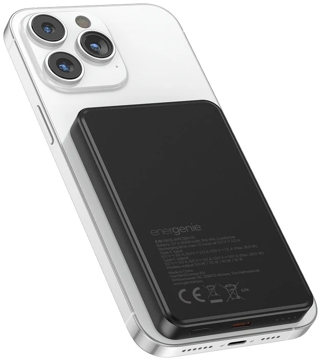 Gembird PB05-WPC15M-01 Magnetic wireless powerbank 15 W, 5000 mAh, juodas