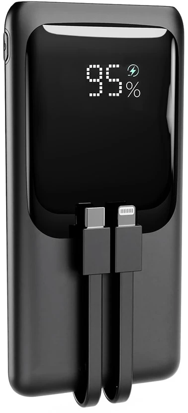 Gembird PB10-PD20-LCD-01 greito įkrovimo išorinė baterija su integruotais laidais, 20W, 10000 mAh, juodas