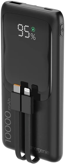 Gembird PB10-PD20-LCD-01 greito įkrovimo išorinė baterija su integruotais laidais, 20W, 10000 mAh, juodas