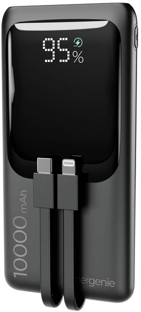 Gembird PB10-PD20-LCD-01 greito įkrovimo išorinė baterija su integruotais laidais, 20W, 10000 mAh, juodas