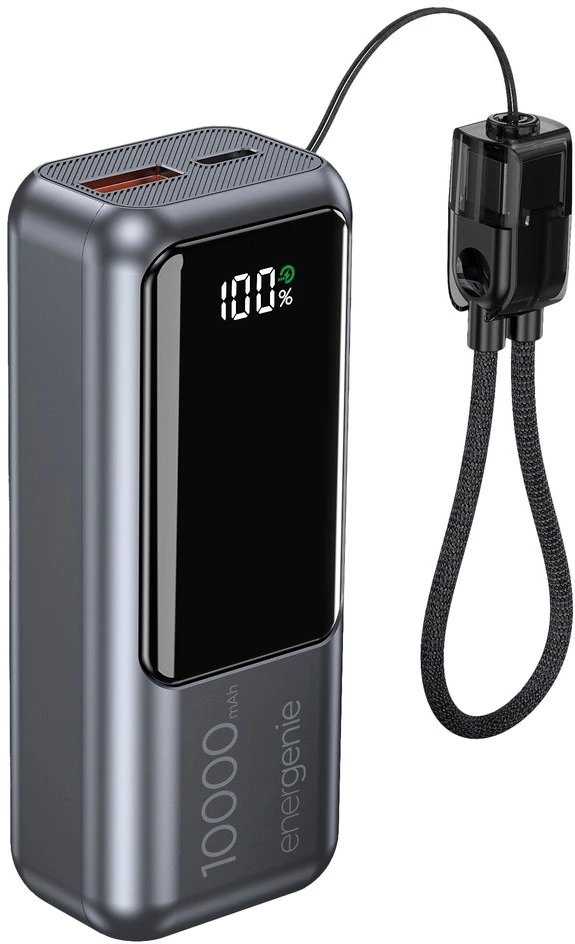 „Gembird PB10-PD20-LCD-02“ kompaktiška greito įkrovimo išorinė baterija su LCD ekranu, 20 W, 10000 mAh, pilkos spalvos