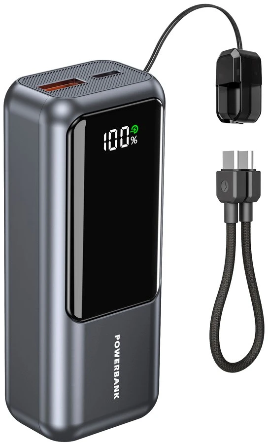 „Gembird PB10-PD20-LCD-02“ kompaktiška greito įkrovimo išorinė baterija su LCD ekranu, 20 W, 10000 mAh, pilkos spalvos
