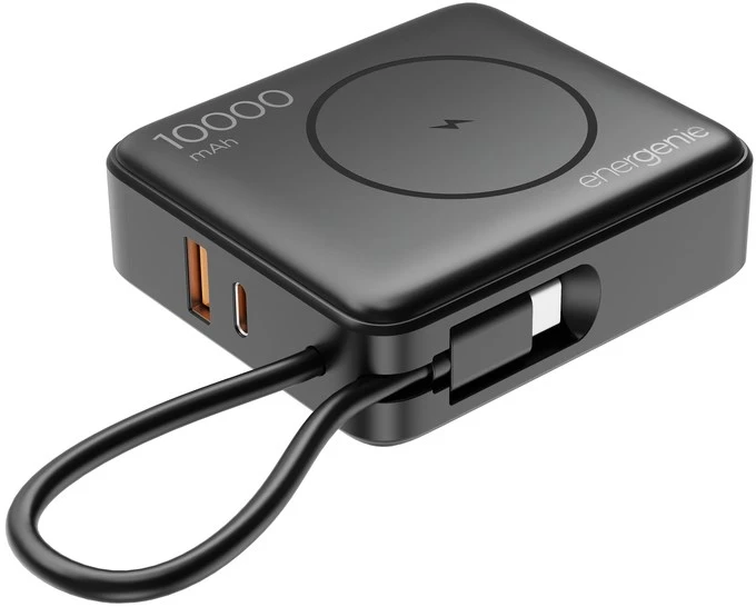 Gembird PB10-WPC15-LCD-01 greito įkrovimo išorinė baterija su belaidžiu įkrovikliu, 20W, 10000 mAh, juodas