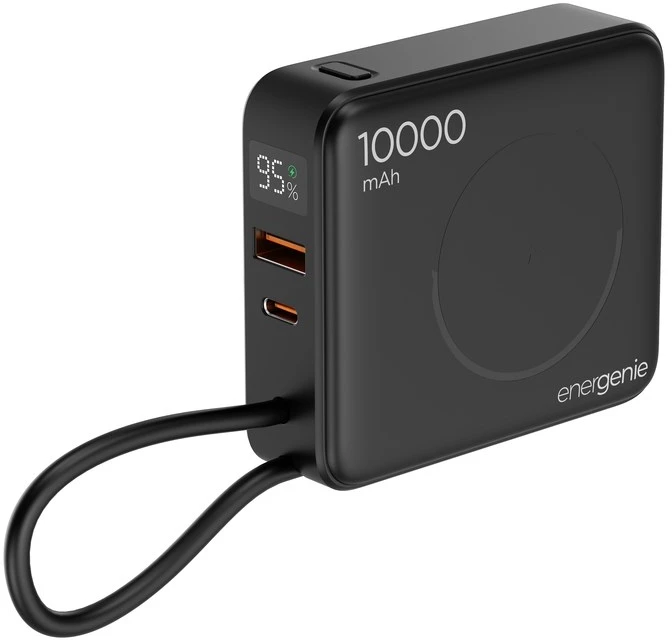 Gembird PB10-WPC15-LCD-01 greito įkrovimo išorinė baterija su belaidžiu įkrovikliu, 20W, 10000 mAh, juodas